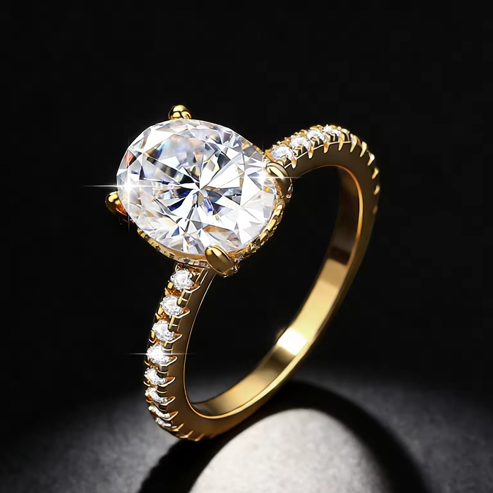 (Sizes 5-9) 3ct Moissanite Oval Halo Engagement Ring 14k Gold over S925 w/GRA